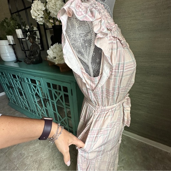 Adelyn Rae Pink Plaid Ruffle Midi Dress Sleeveless Tiered, Size Small - Picture 5 of 13